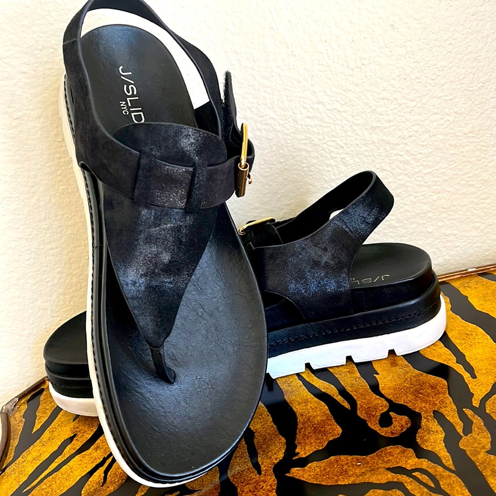 Womens black platform sandals.